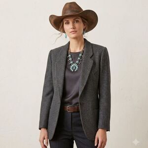 Pagano West Tweed Wool Blazer Womens Sz M VTG Blue Western Yoke Jacket USA Made
